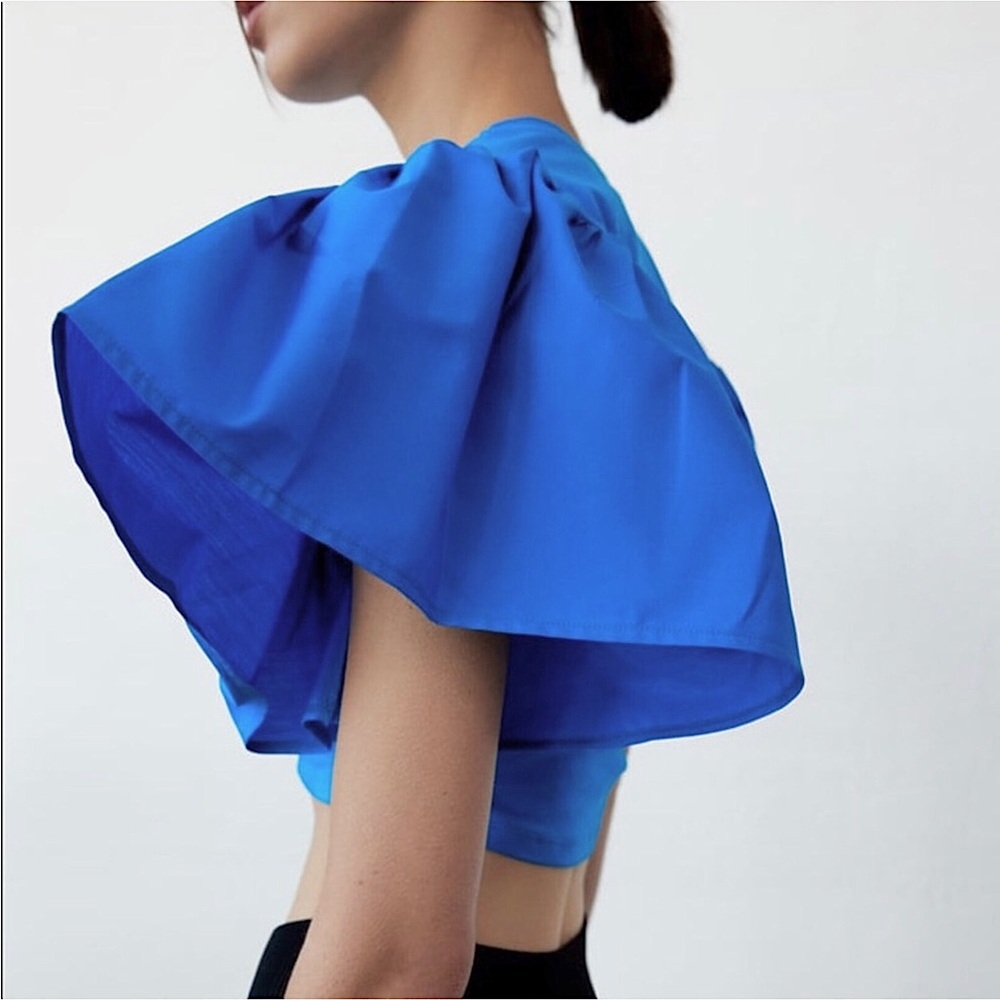 NWT Zara Ruffle Puff Sleeve Crop Top - Picture 4 of 7
